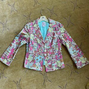 Nanette Lepore Floral and Monkey Graphic Blazer size 6